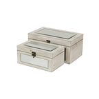 Set of Two White Wood And Mirrored Glass Box With Lid
