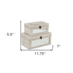 Set of Two White Wood And Mirrored Glass Box With Lid