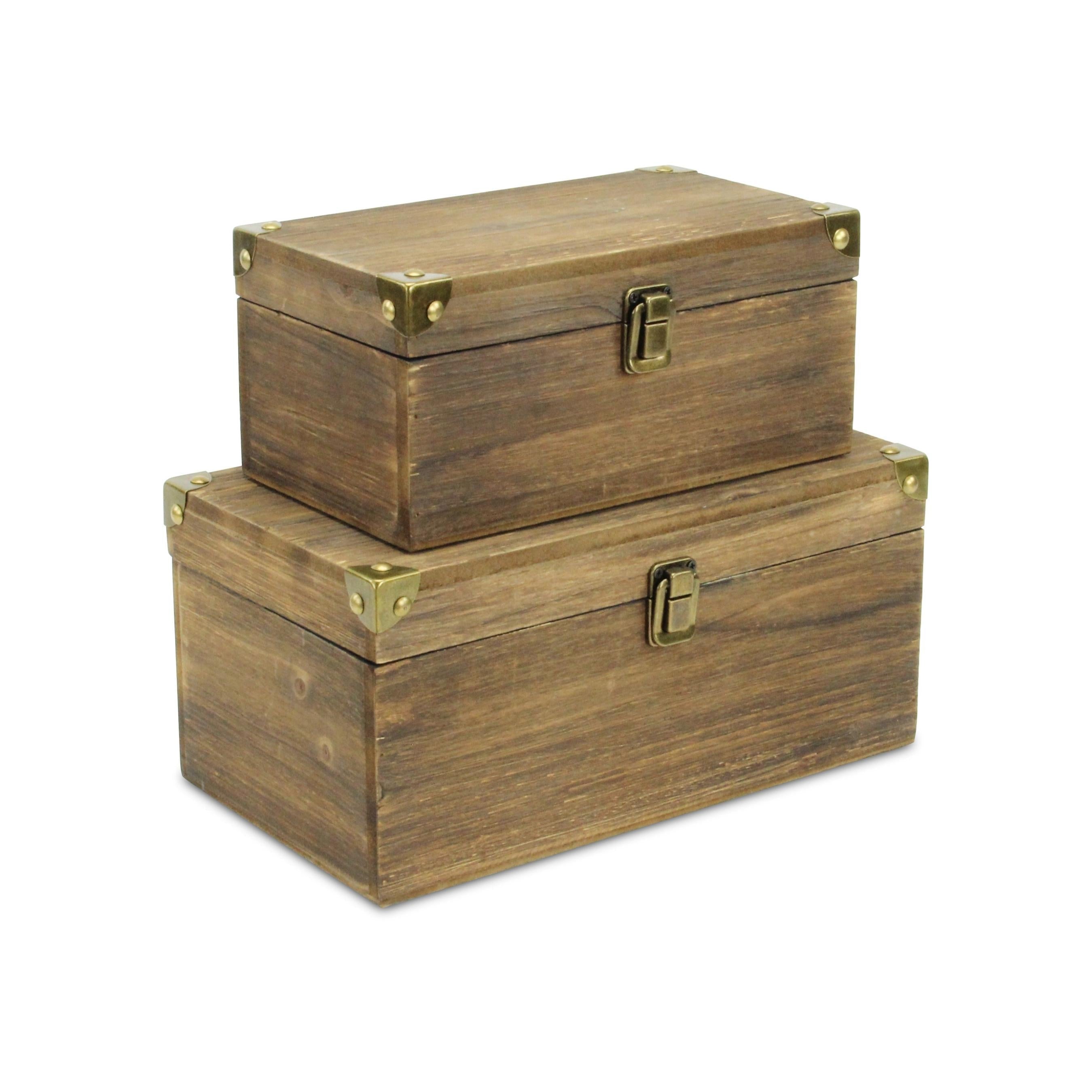 Set of Two Natural Wood And Metal Box With Lid