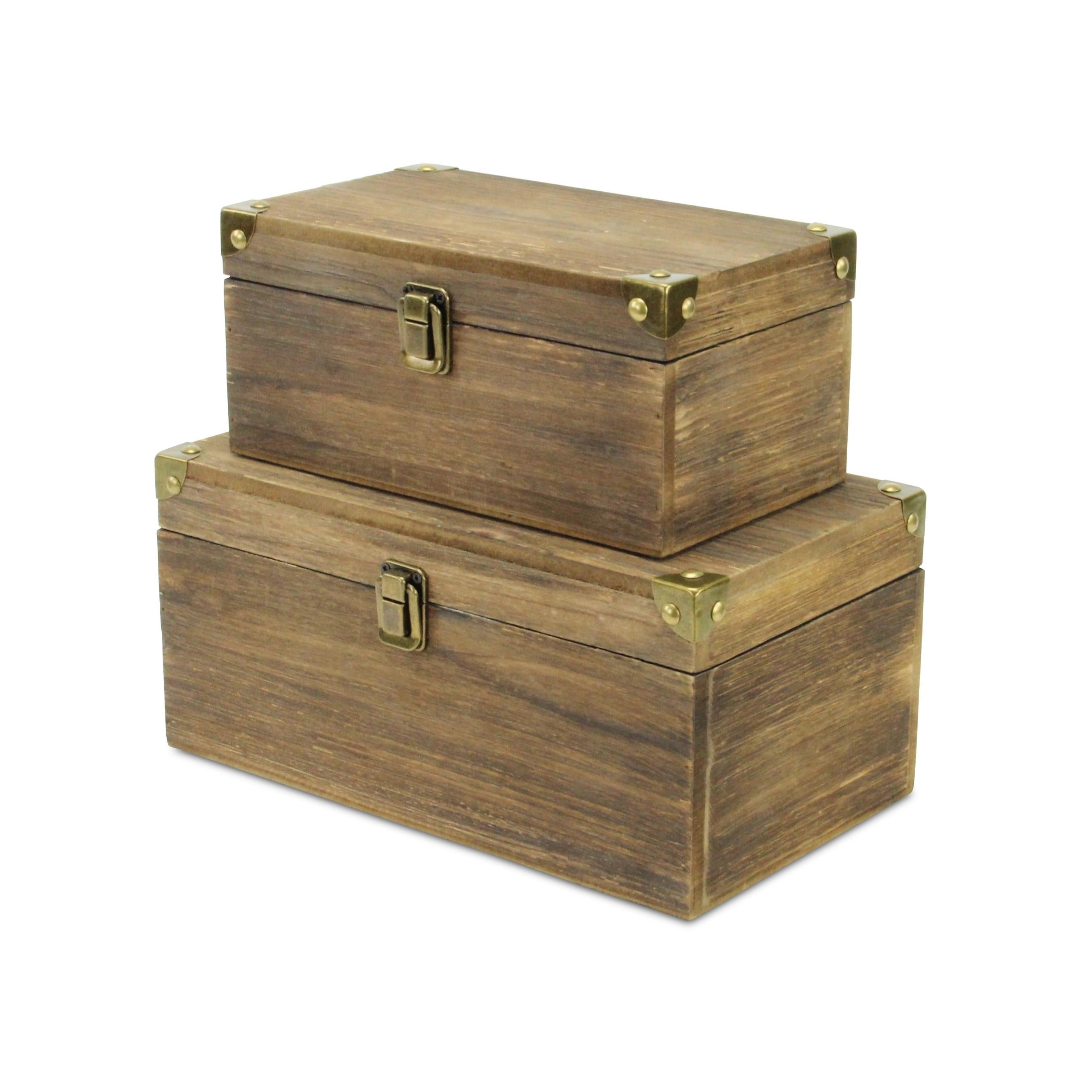 Set of Two Natural Wood And Metal Box With Lid