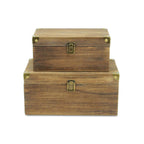 Set of Two Natural Wood And Metal Box With Lid