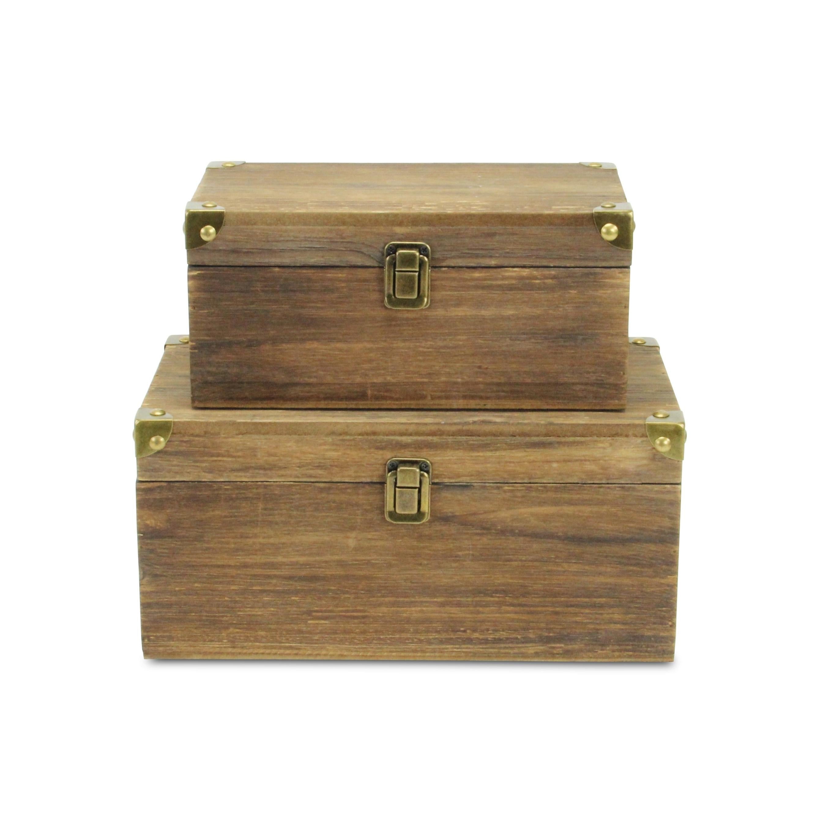 Set of Two Natural Wood And Metal Box With Lid