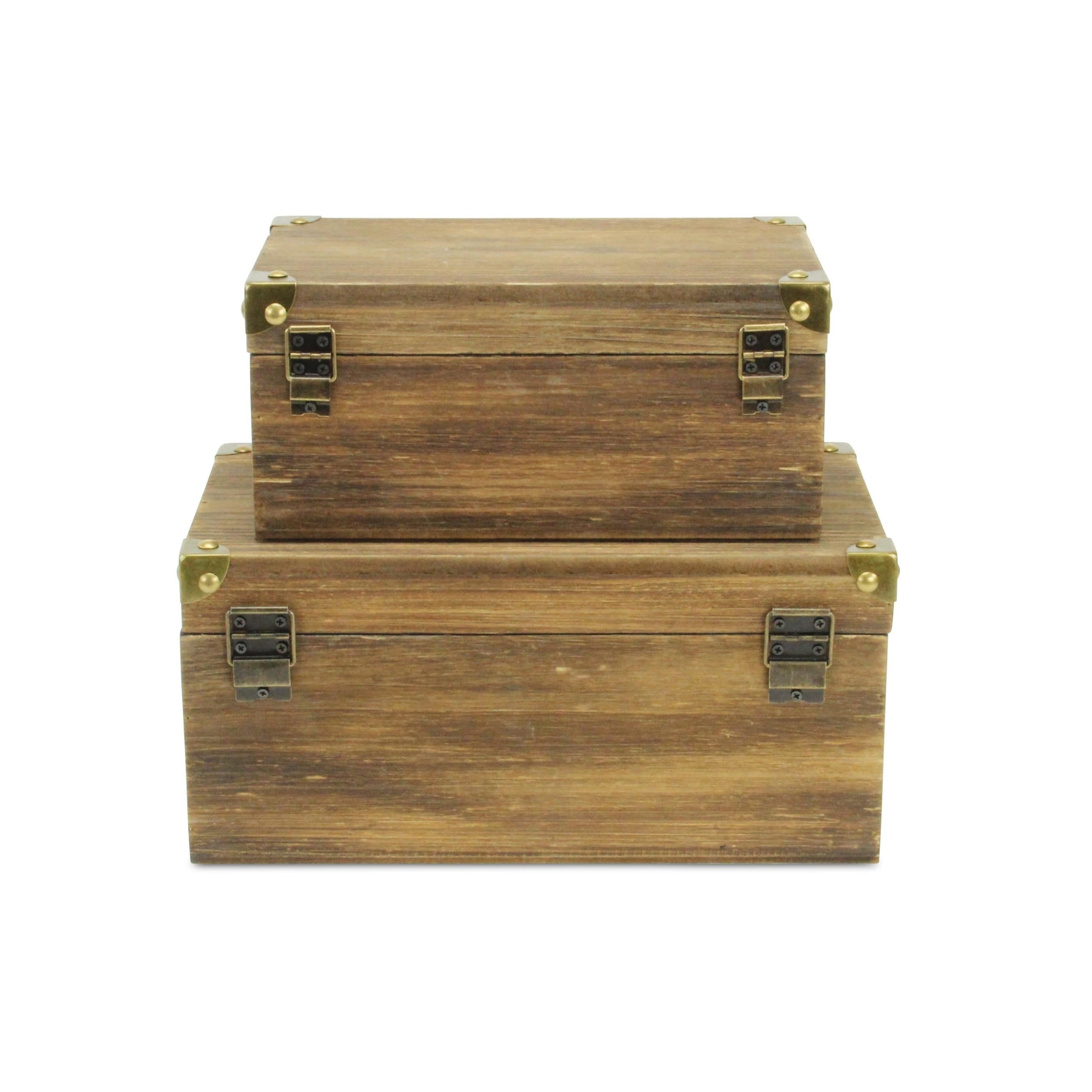 Set of Two Natural Wood And Metal Box With Lid