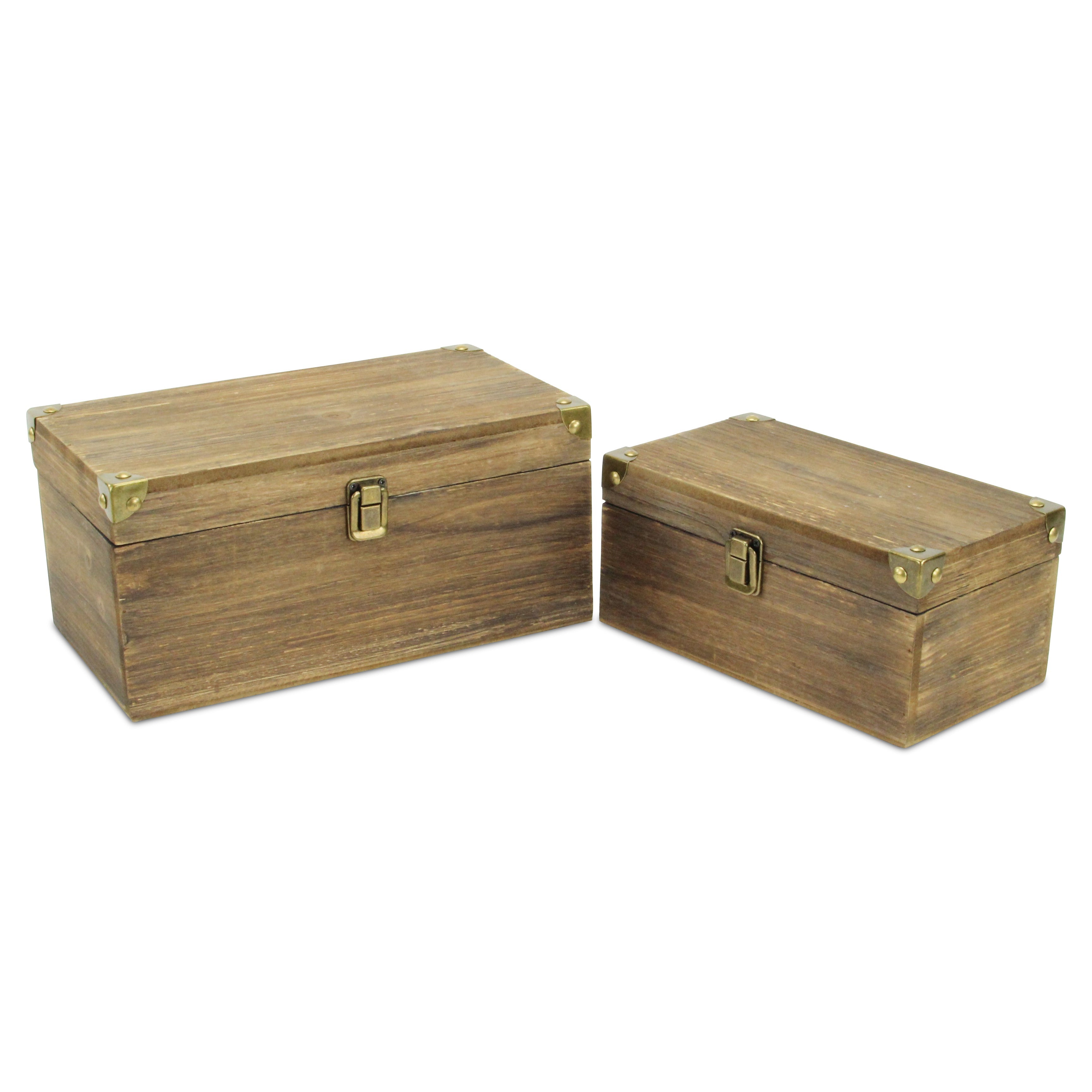 Set of Two Natural Wood And Metal Box With Lid
