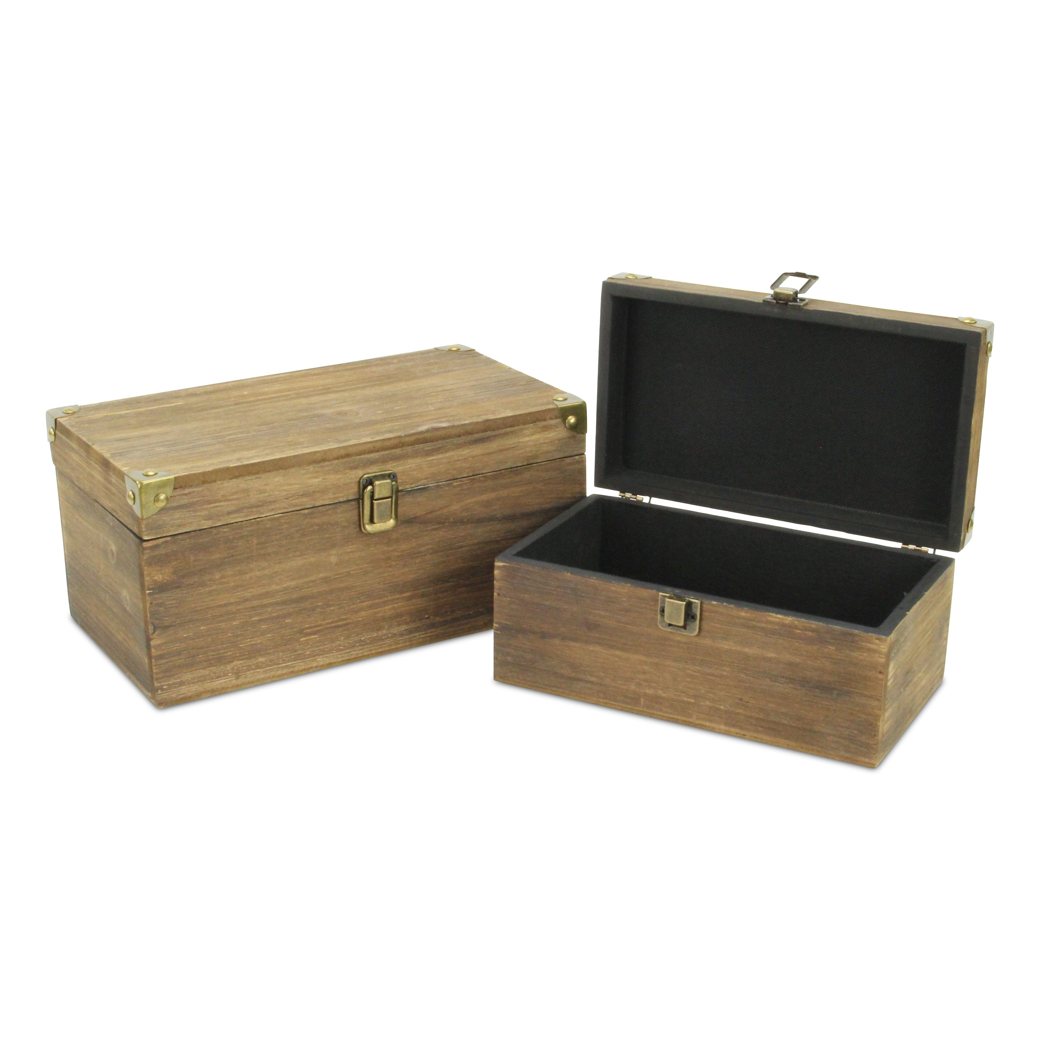 Set of Two Natural Wood And Metal Box With Lid