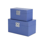 Set of Two Navy Blue Wood And Shagreen Box With Lid