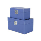 Set of Two Navy Blue Wood And Shagreen Box With Lid