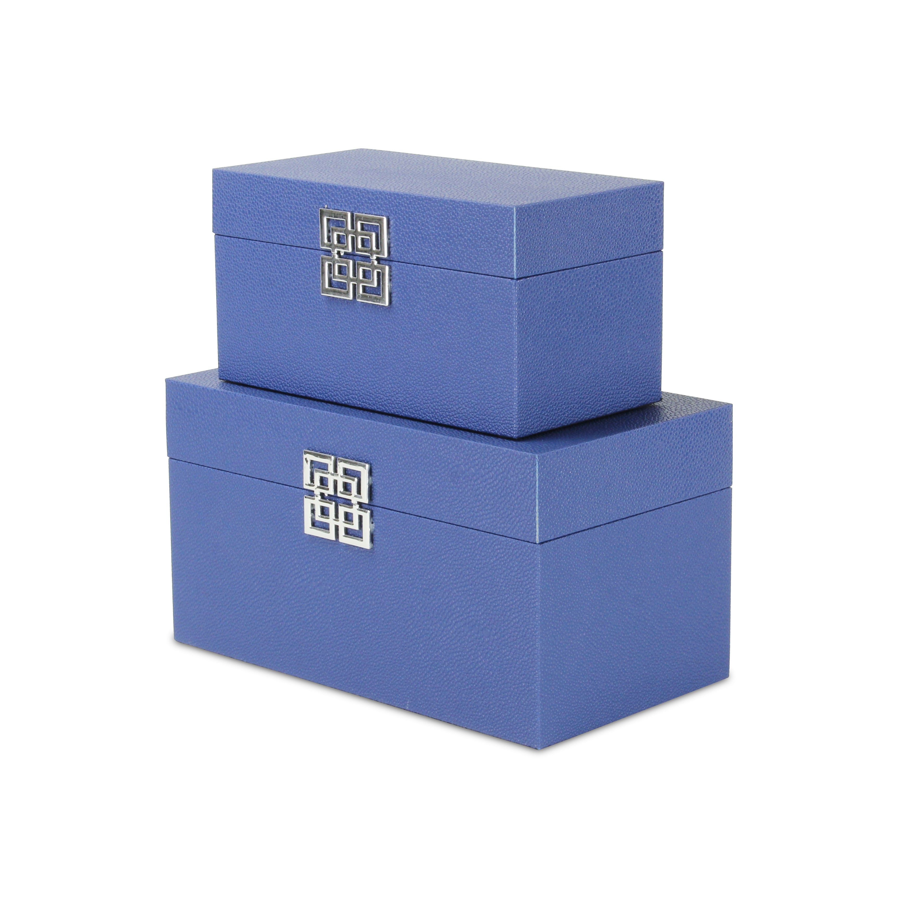 Set of Two Navy Blue Wood And Shagreen Box With Lid