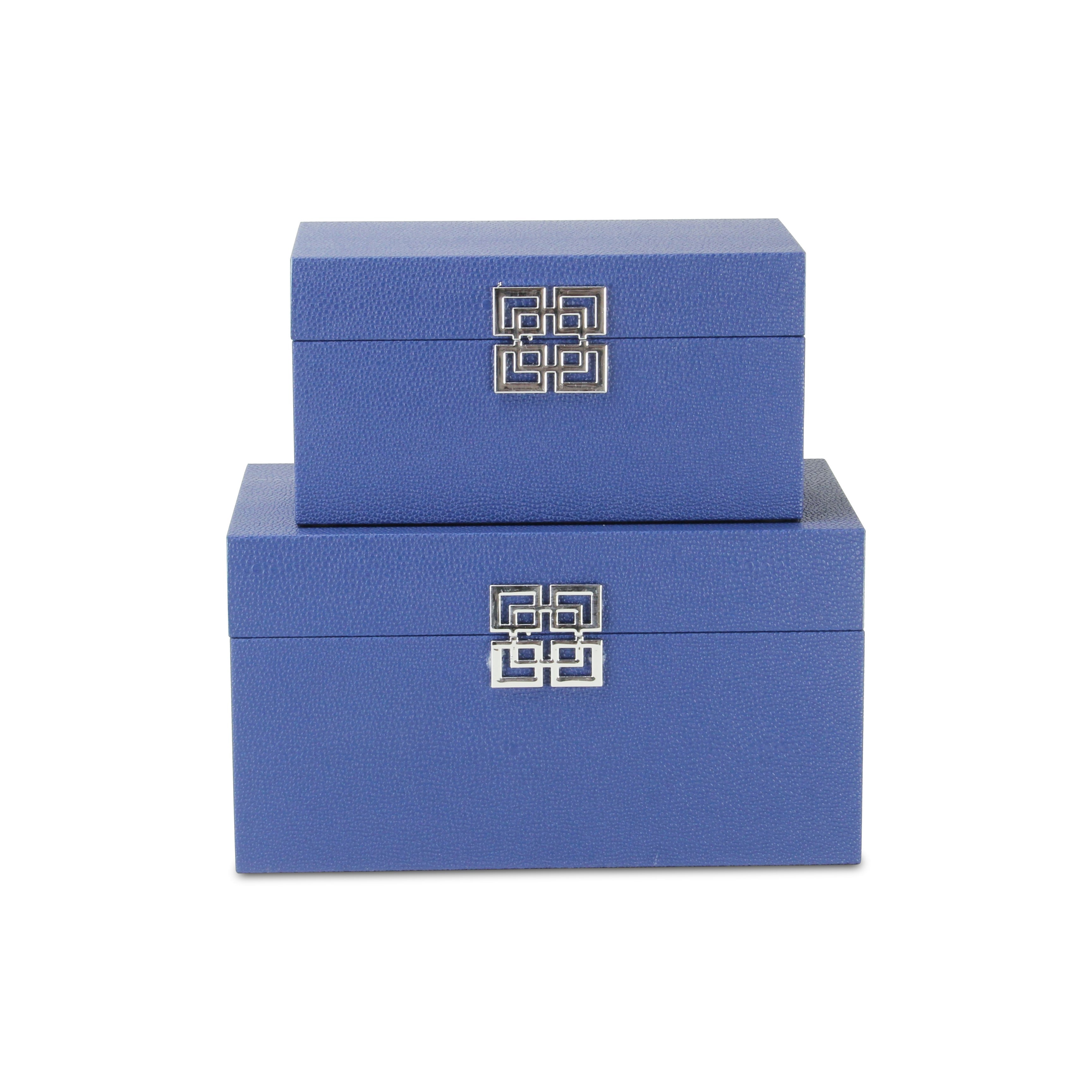 Set of Two Navy Blue Wood And Shagreen Box With Lid