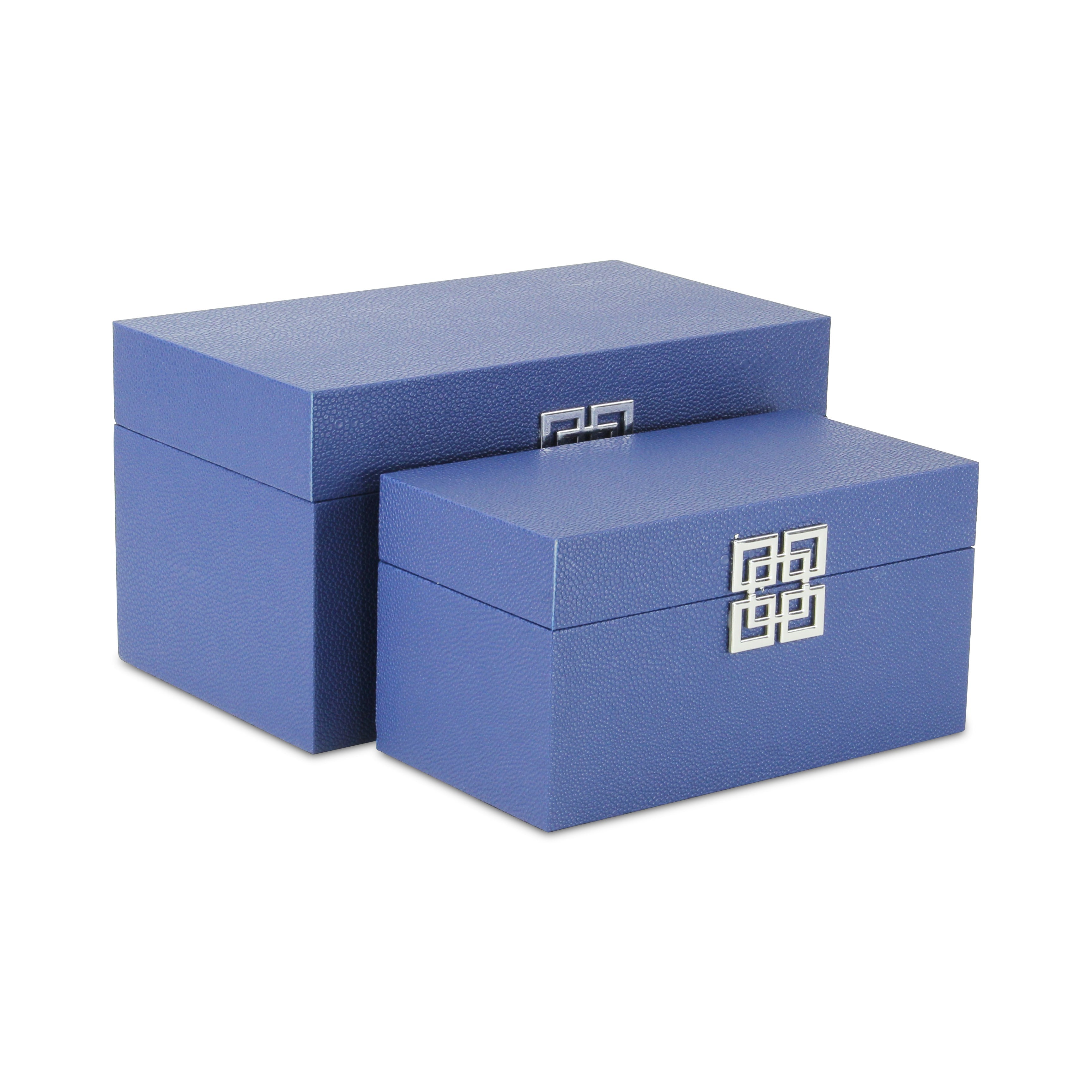 Set of Two Navy Blue Wood And Shagreen Box With Lid