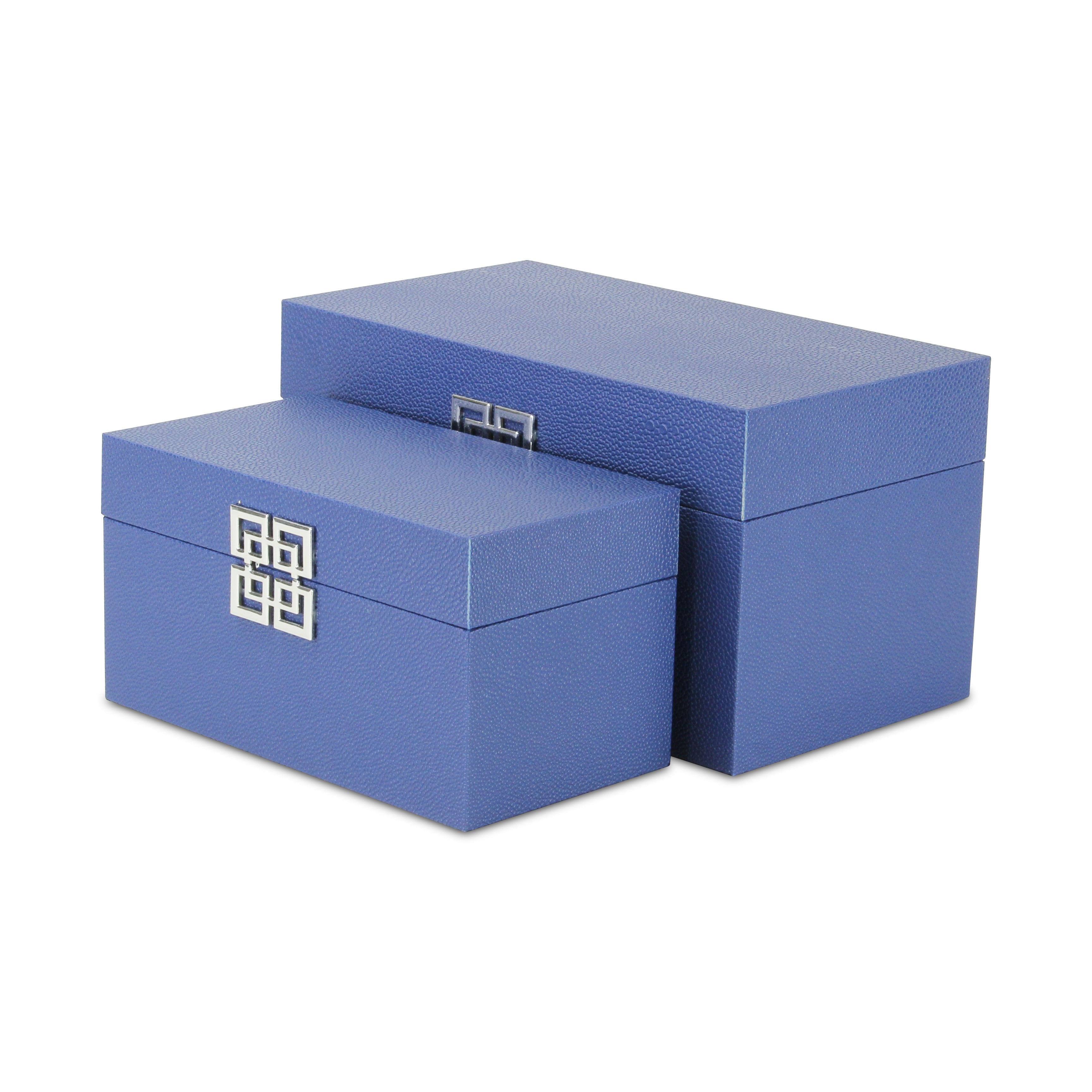 Set of Two Navy Blue Wood And Shagreen Box With Lid