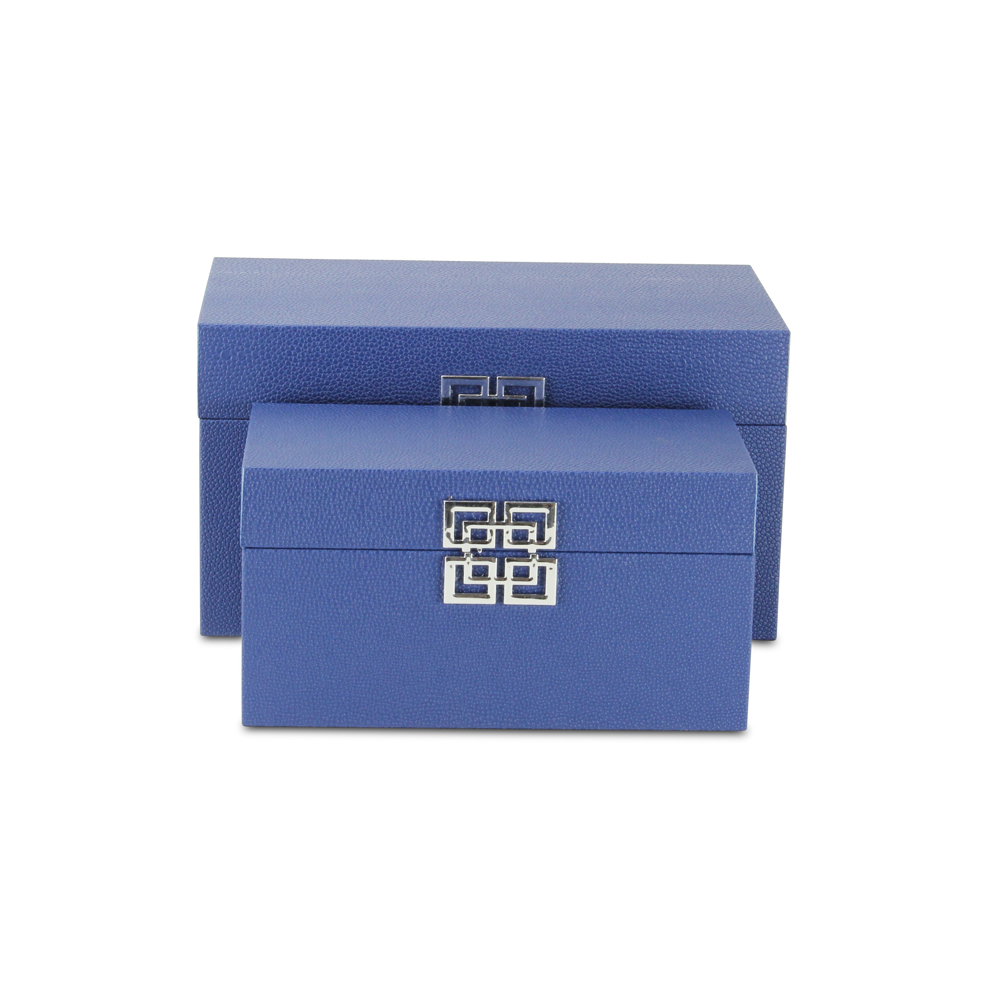 Set of Two Navy Blue Wood And Shagreen Box With Lid