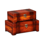 Set of Two Brown Wood Box With Lid