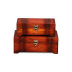 Set of Two Brown Wood Box With Lid