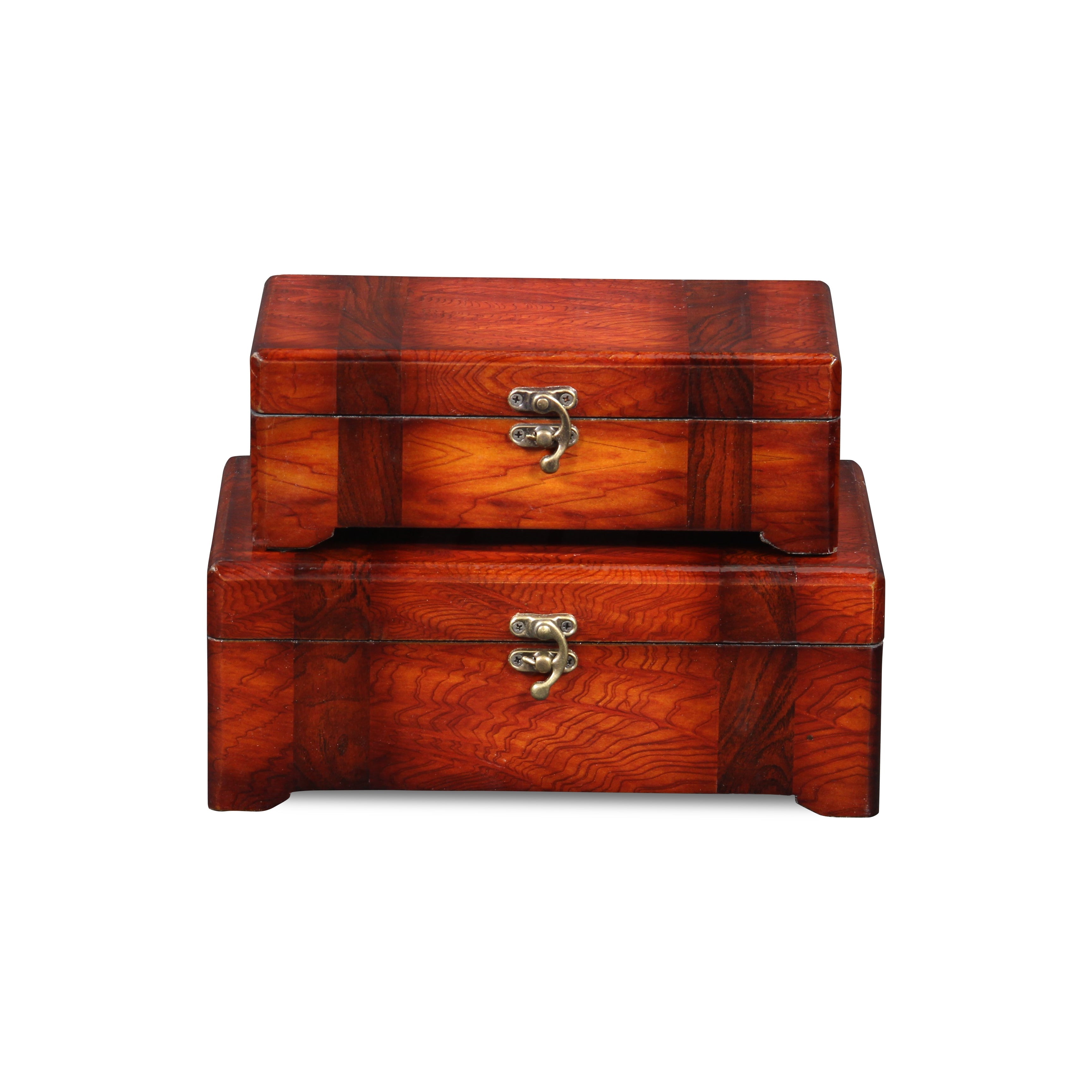 Set of Two Brown Wood Box With Lid