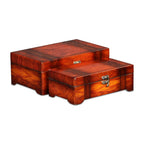 Set of Two Brown Wood Box With Lid