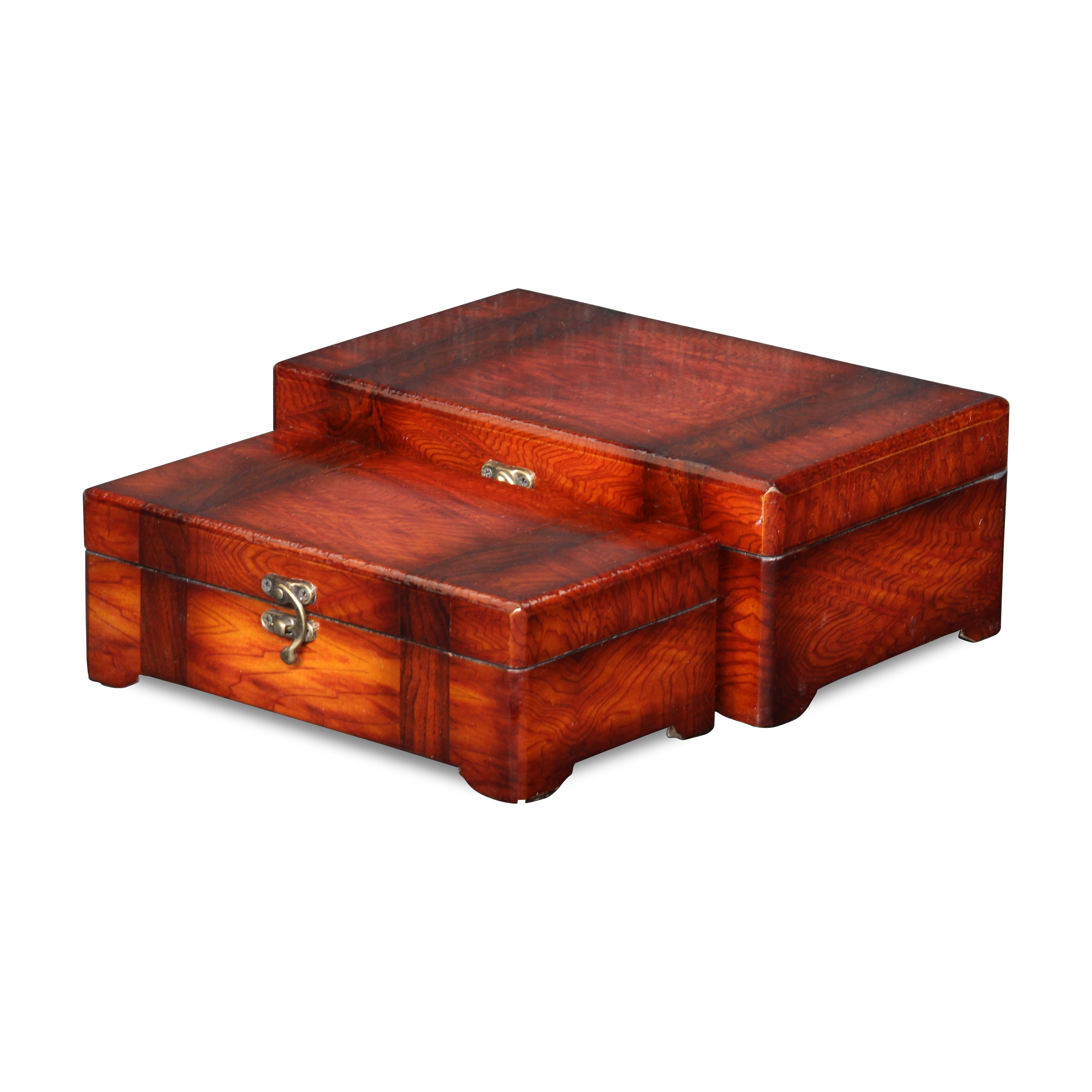 Set of Two Brown Wood Box With Lid