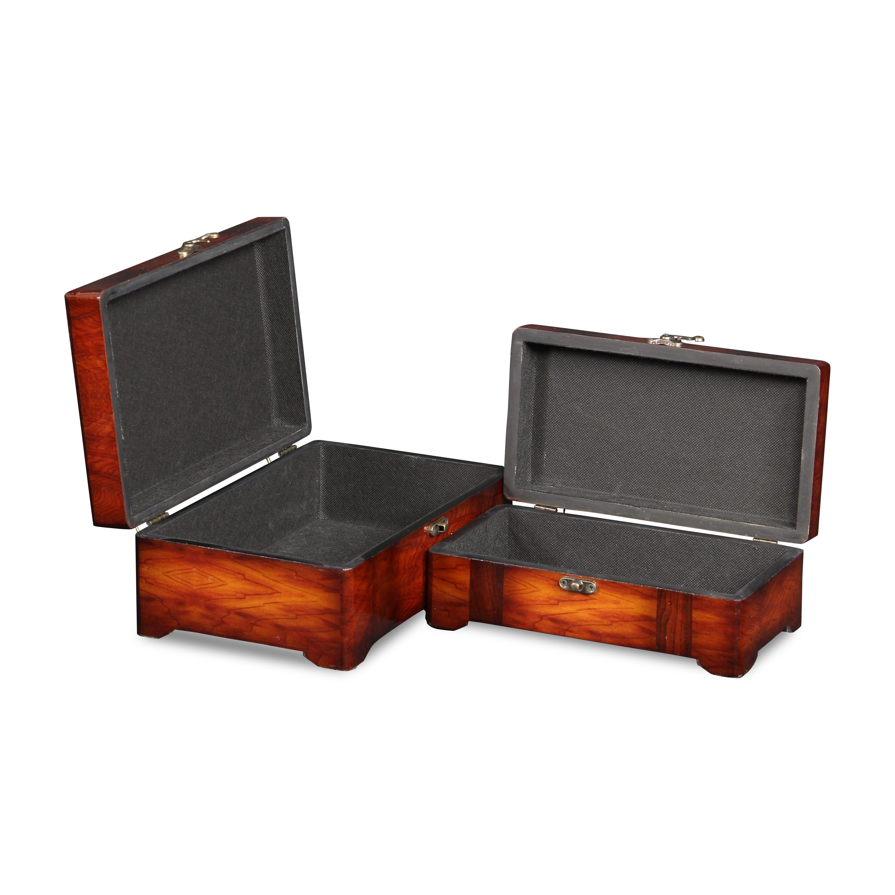 Set of Two Brown Wood Box With Lid