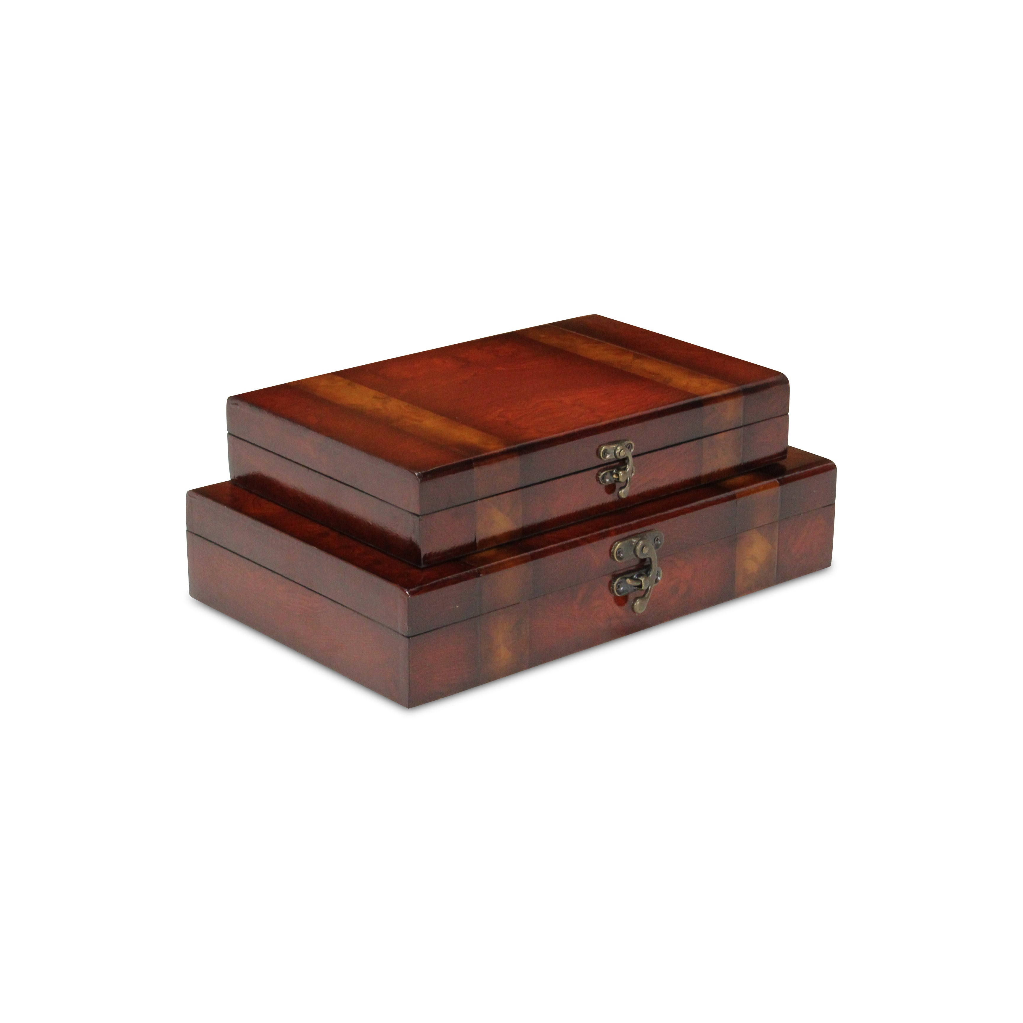 Set of Two Brown Wood Box With Lid