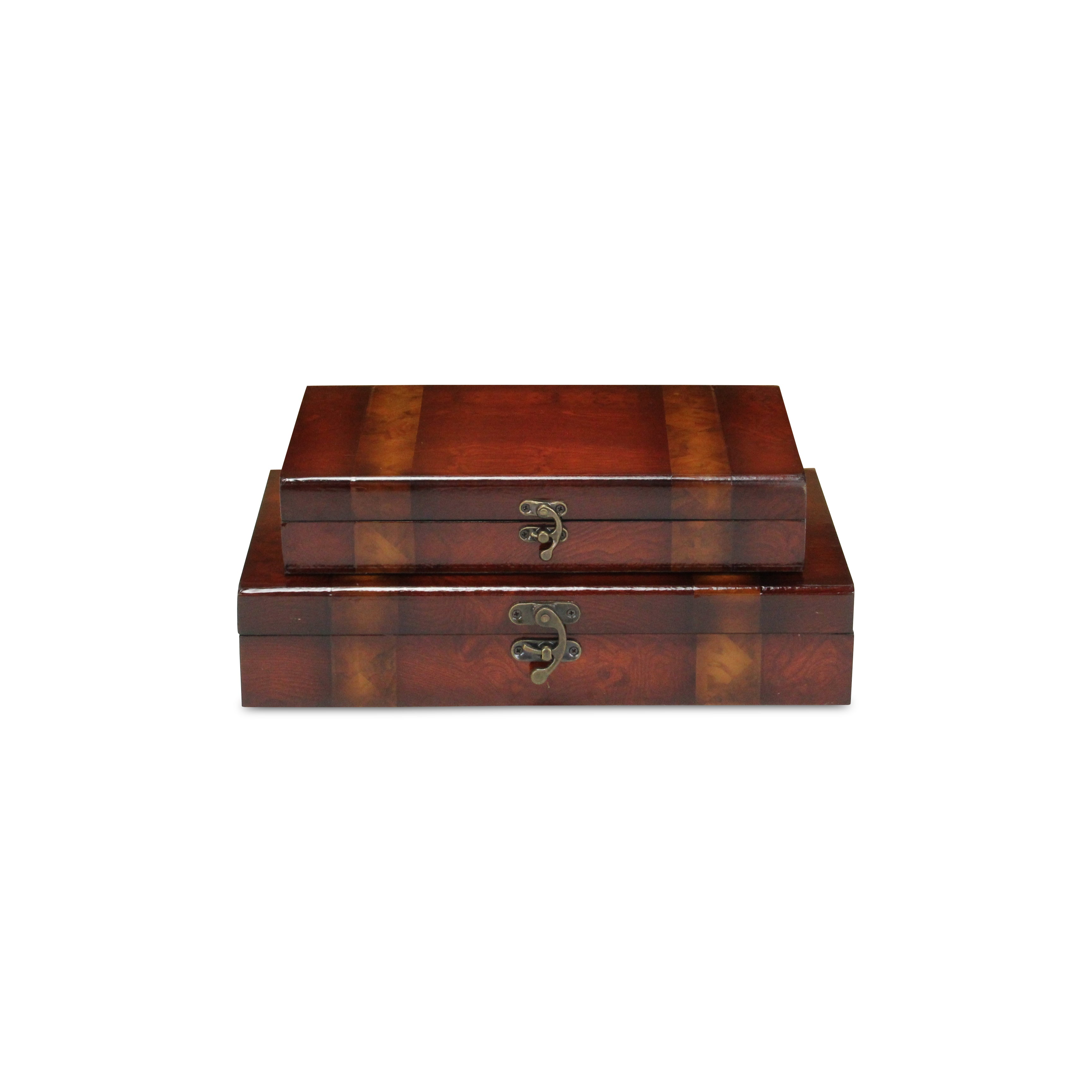 Set of Two Brown Wood Box With Lid