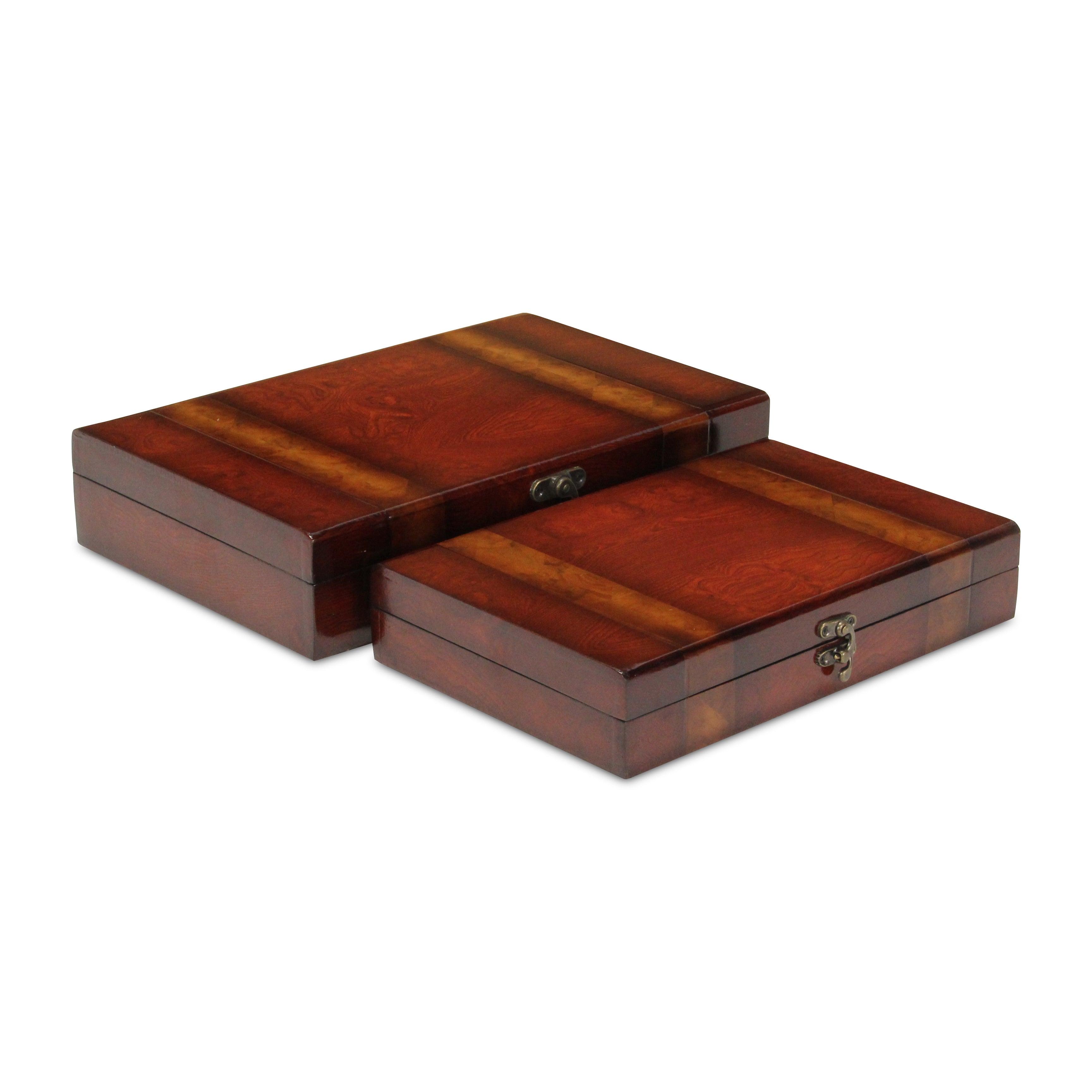 Set of Two Brown Wood Box With Lid