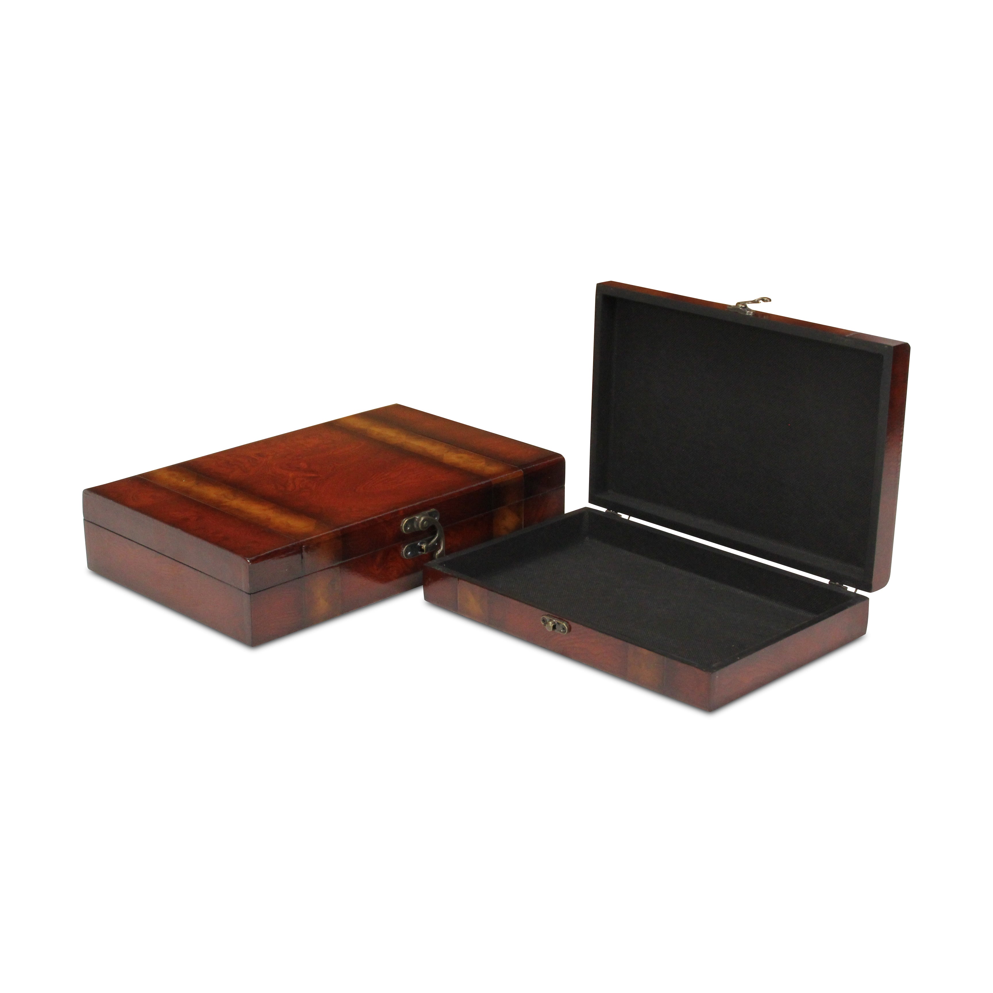 Set of Two Brown Wood Box With Lid