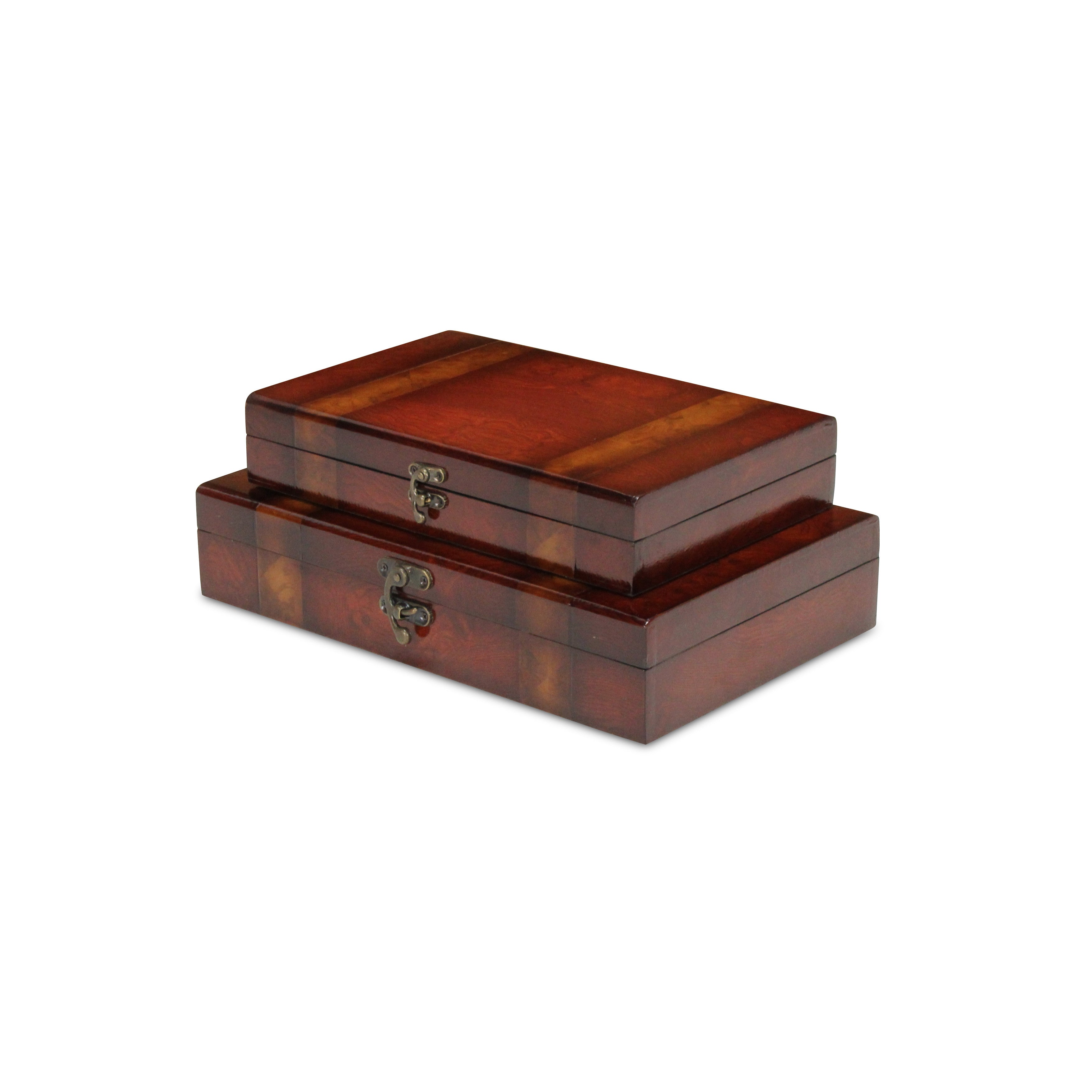 Set of Two Brown Wood Box With Lid