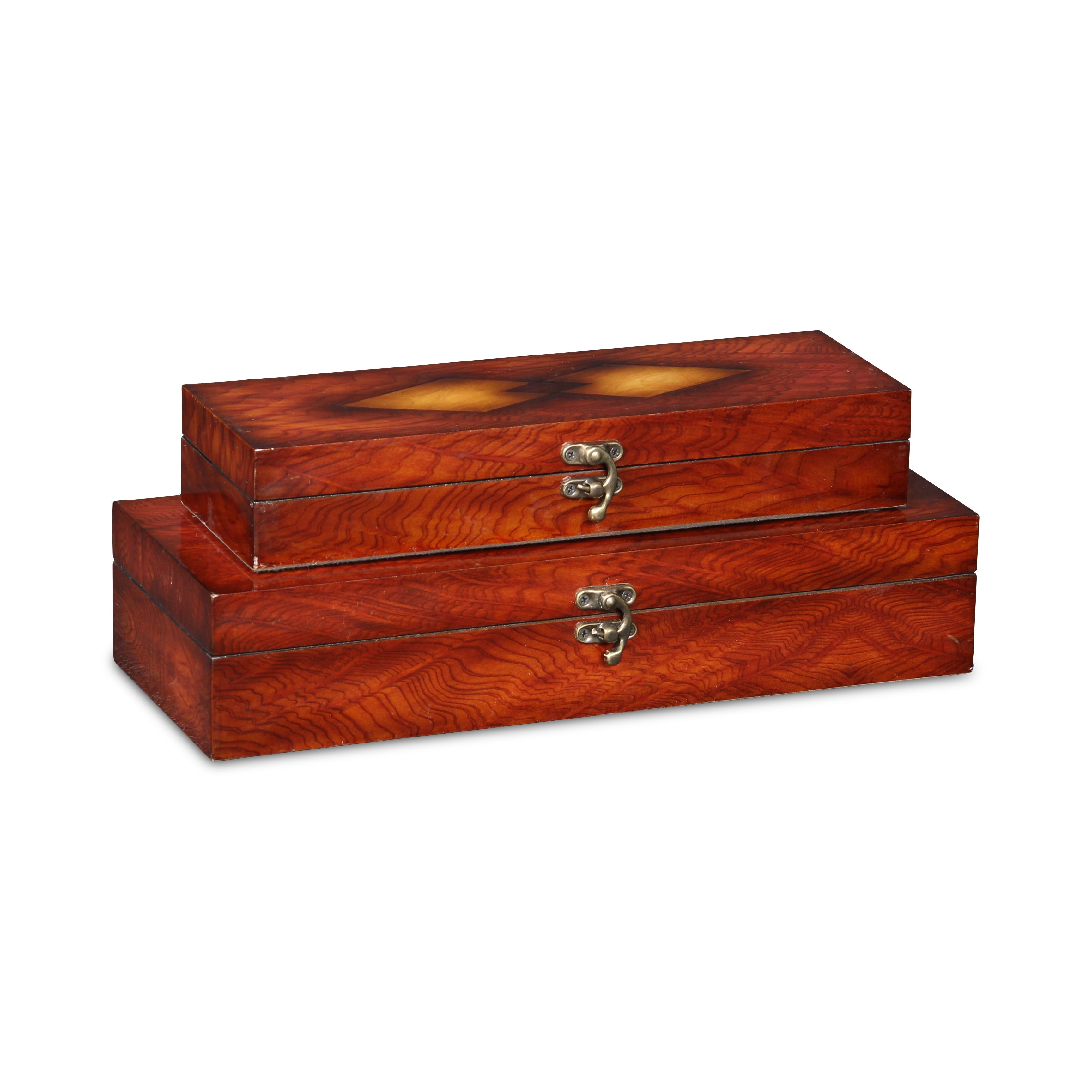Set of Two Brown Wood Box With Lid