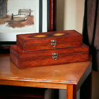 Set of Two Brown Wood Box With Lid