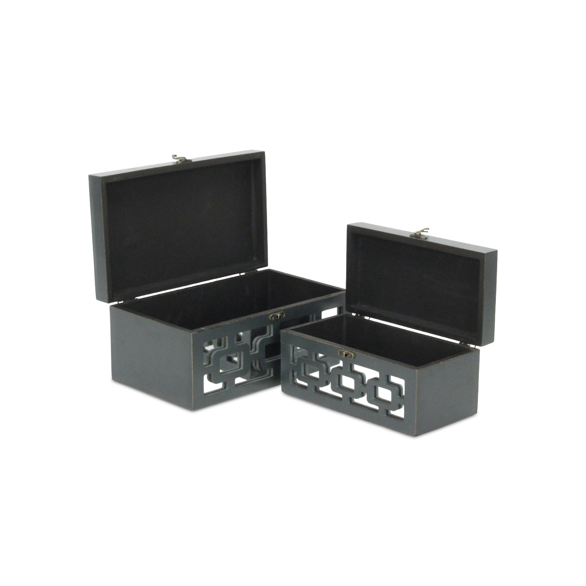 Set of Two Black And White Wood And Mirrored Glass Box With Lid