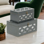 Set of Two Black And White Wood And Mirrored Glass Box With Lid