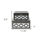 Set of Two Black And White Wood And Mirrored Glass Box With Lid
