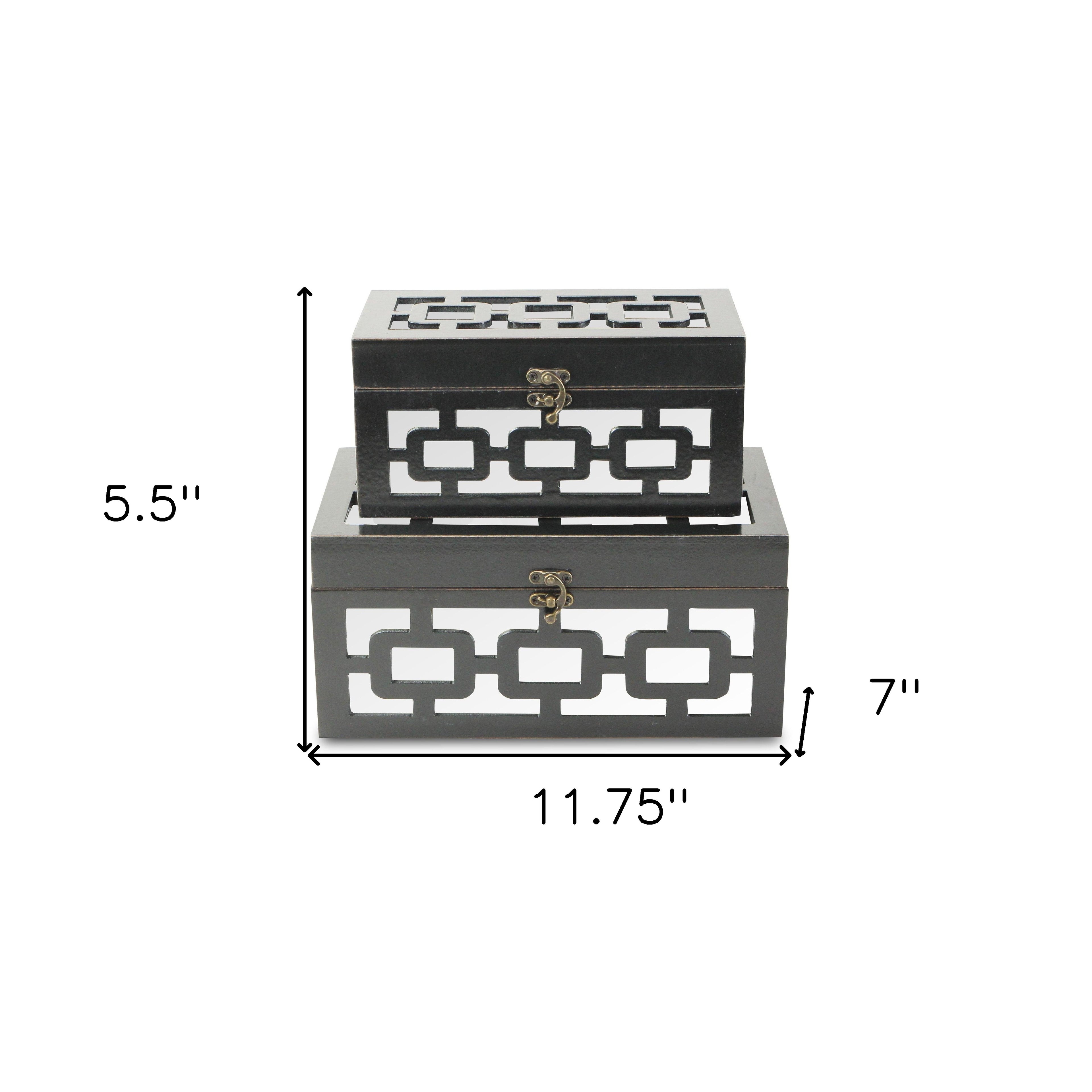 Set of Two Black And White Wood And Mirrored Glass Box With Lid