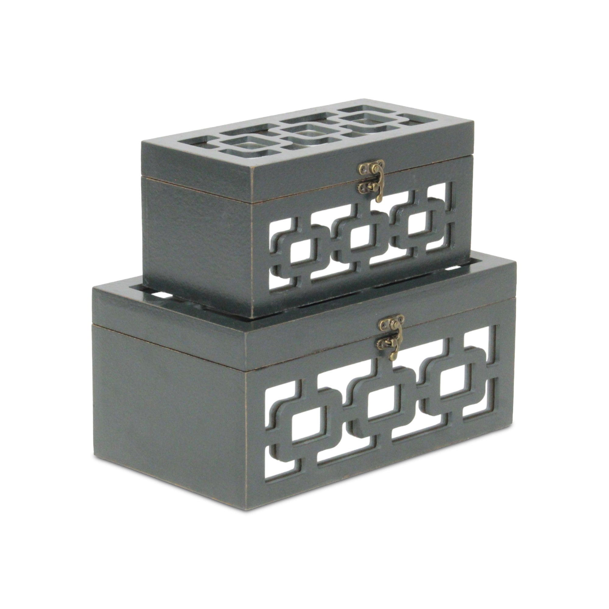 Set of Two Black And White Wood And Mirrored Glass Box With Lid