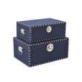 Set of Two Navy Blue Wood Fabric And Metal Box With Lid