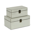 Set of Two Off White Solid Wood Box With Lid