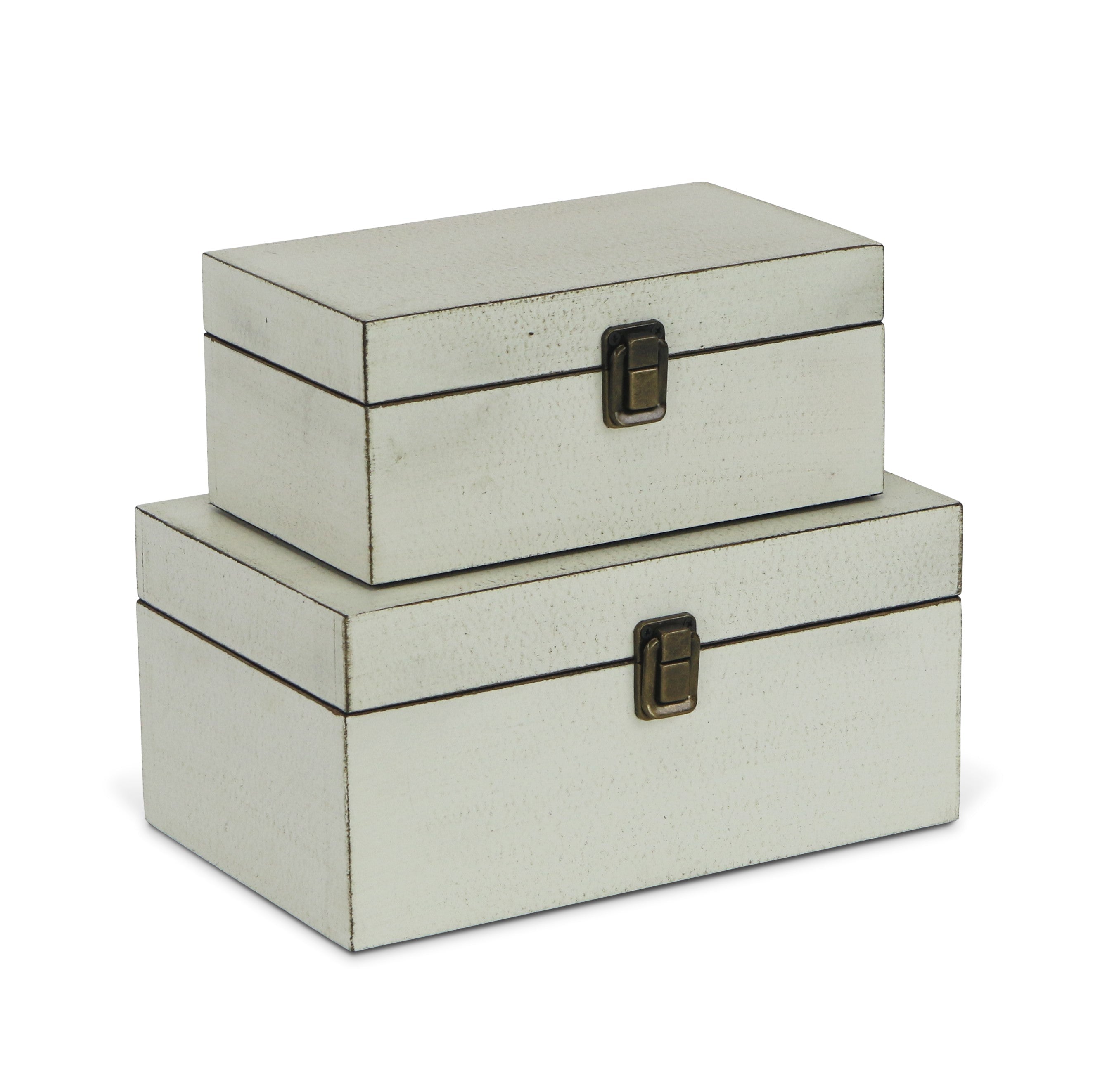 Set of Two Off White Solid Wood Box With Lid