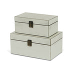 Set of Two Off White Solid Wood Box With Lid