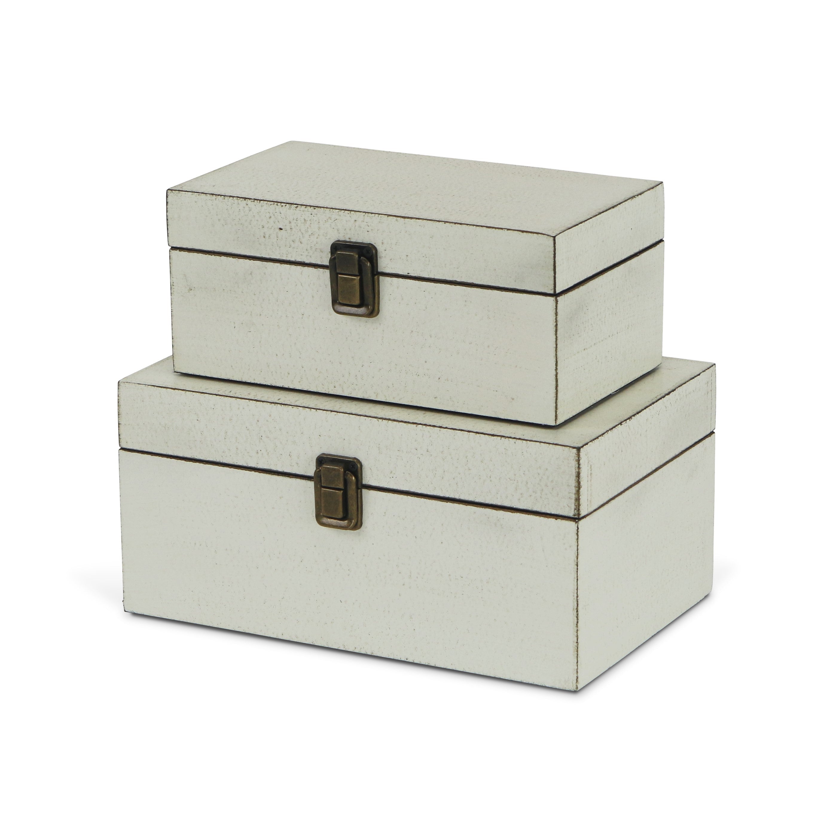 Set of Two Off White Solid Wood Box With Lid