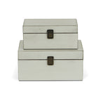 Set of Two Off White Solid Wood Box With Lid