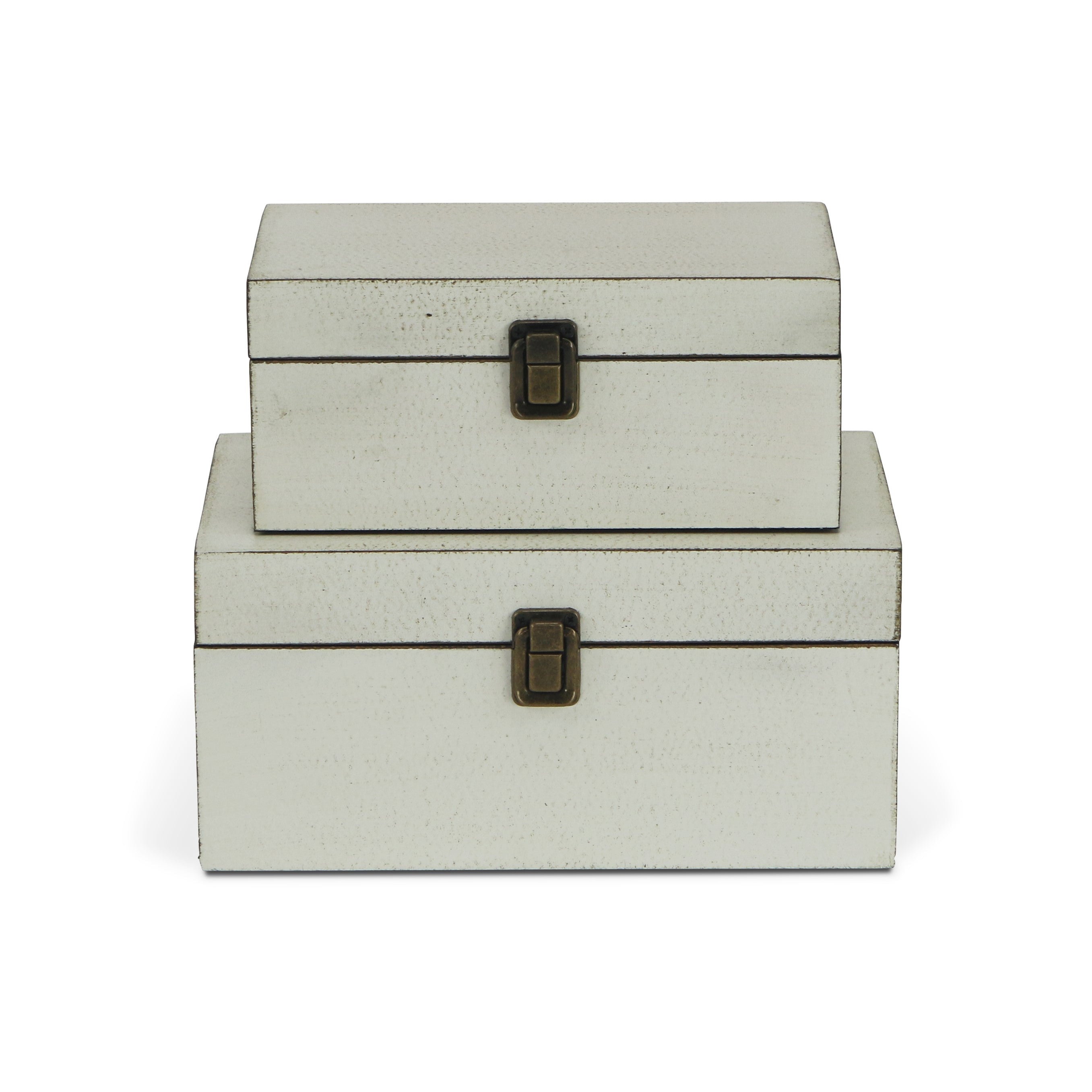 Set of Two Off White Solid Wood Box With Lid