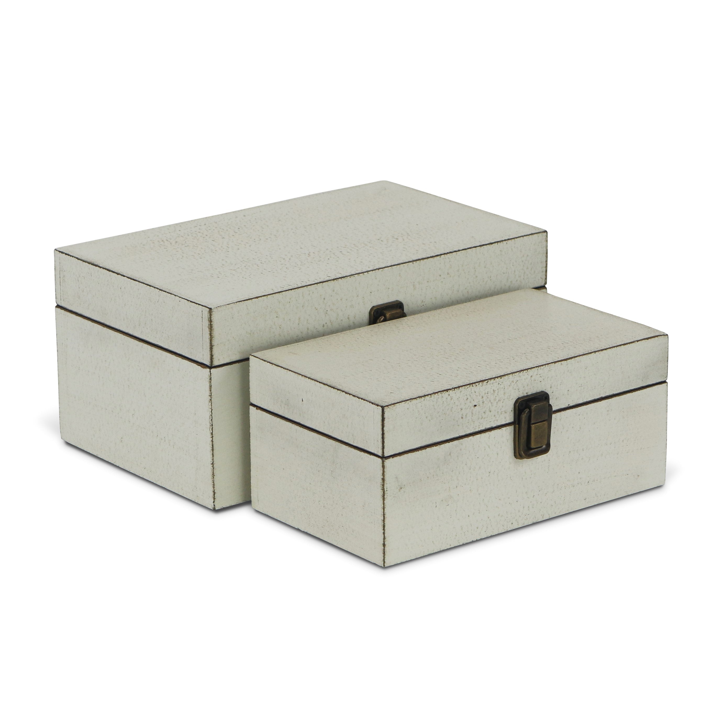 Set of Two Off White Solid Wood Box With Lid