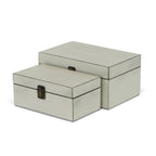 Set of Two Off White Solid Wood Box With Lid