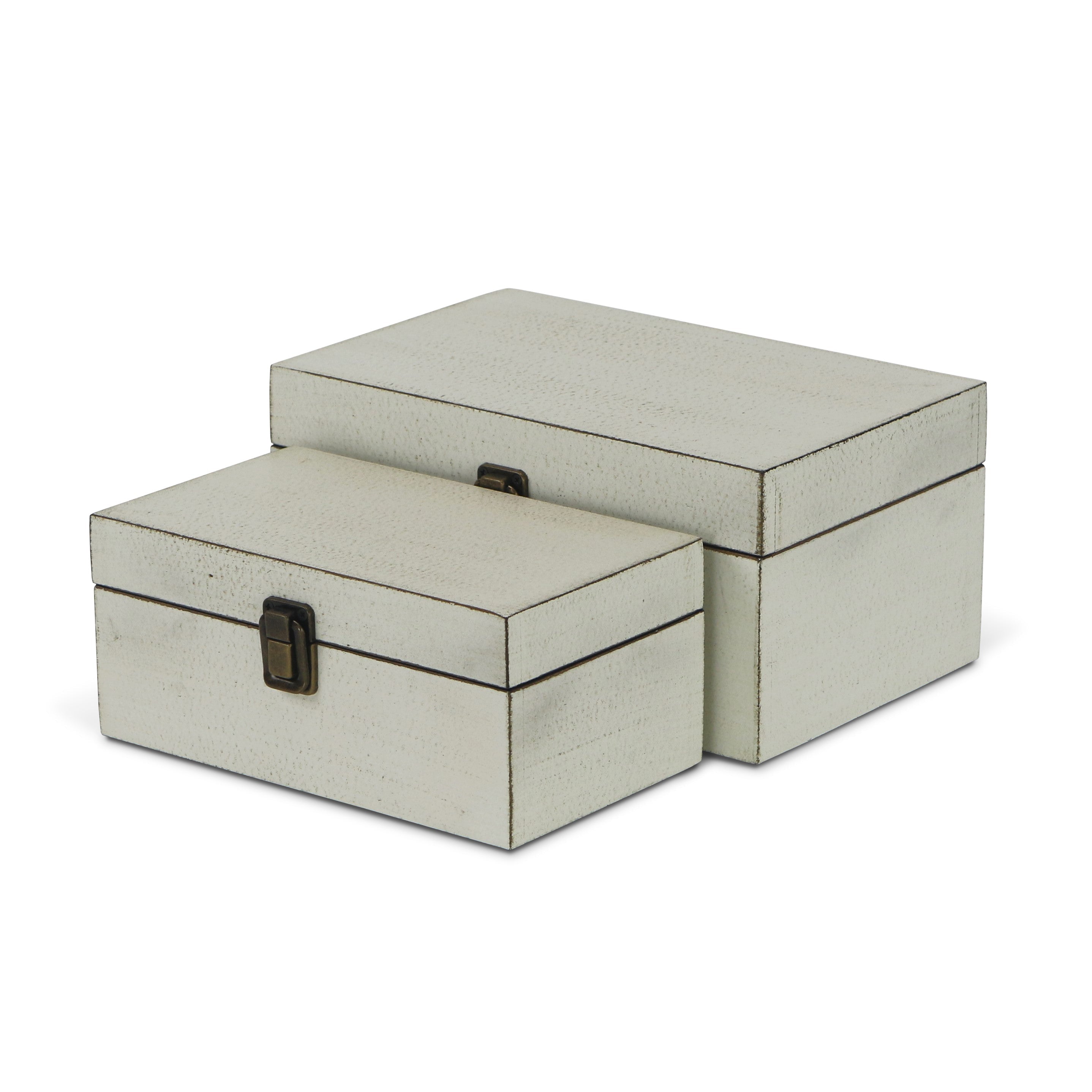 Set of Two Off White Solid Wood Box With Lid