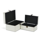Set of Two Off White Solid Wood Box With Lid