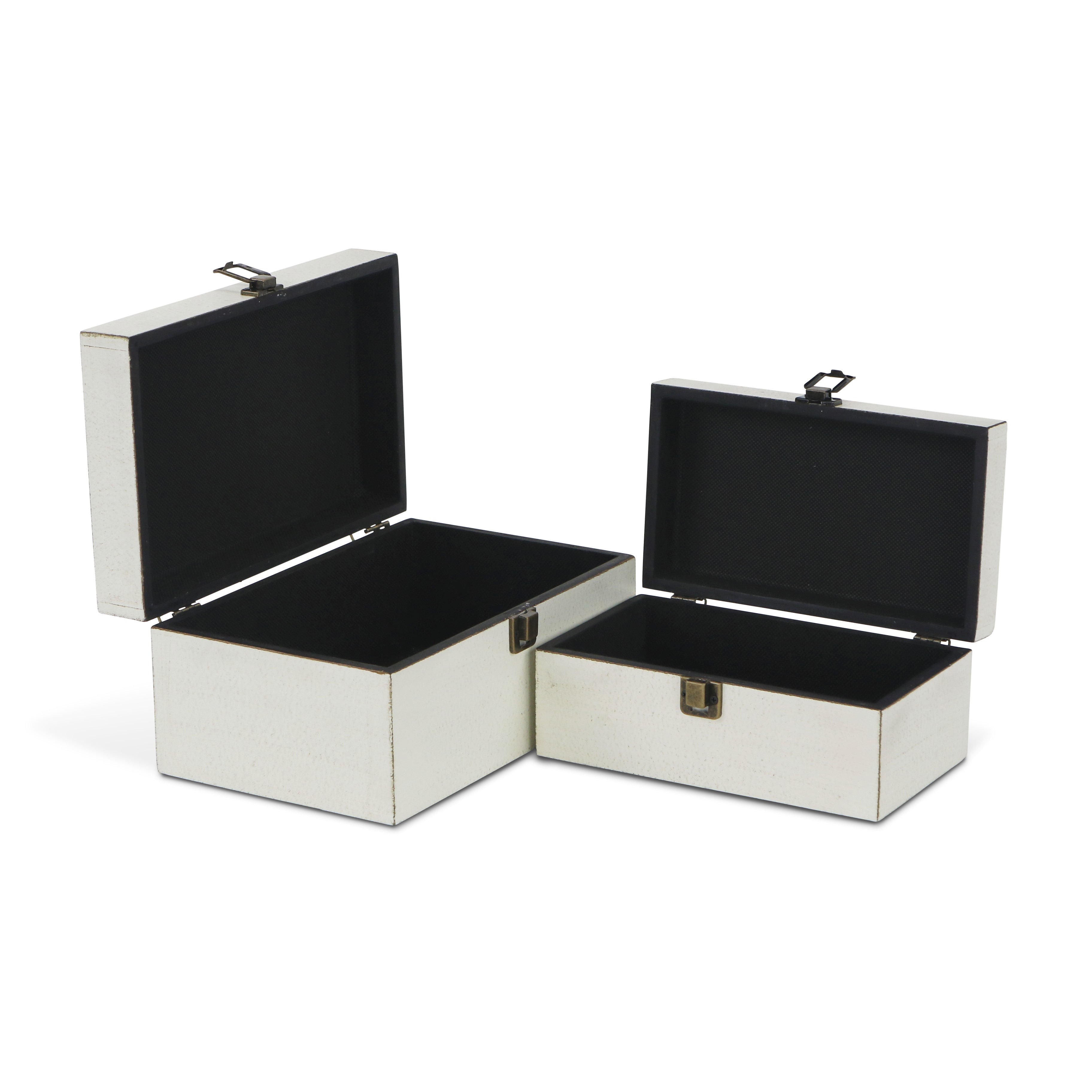 Set of Two Off White Solid Wood Box With Lid