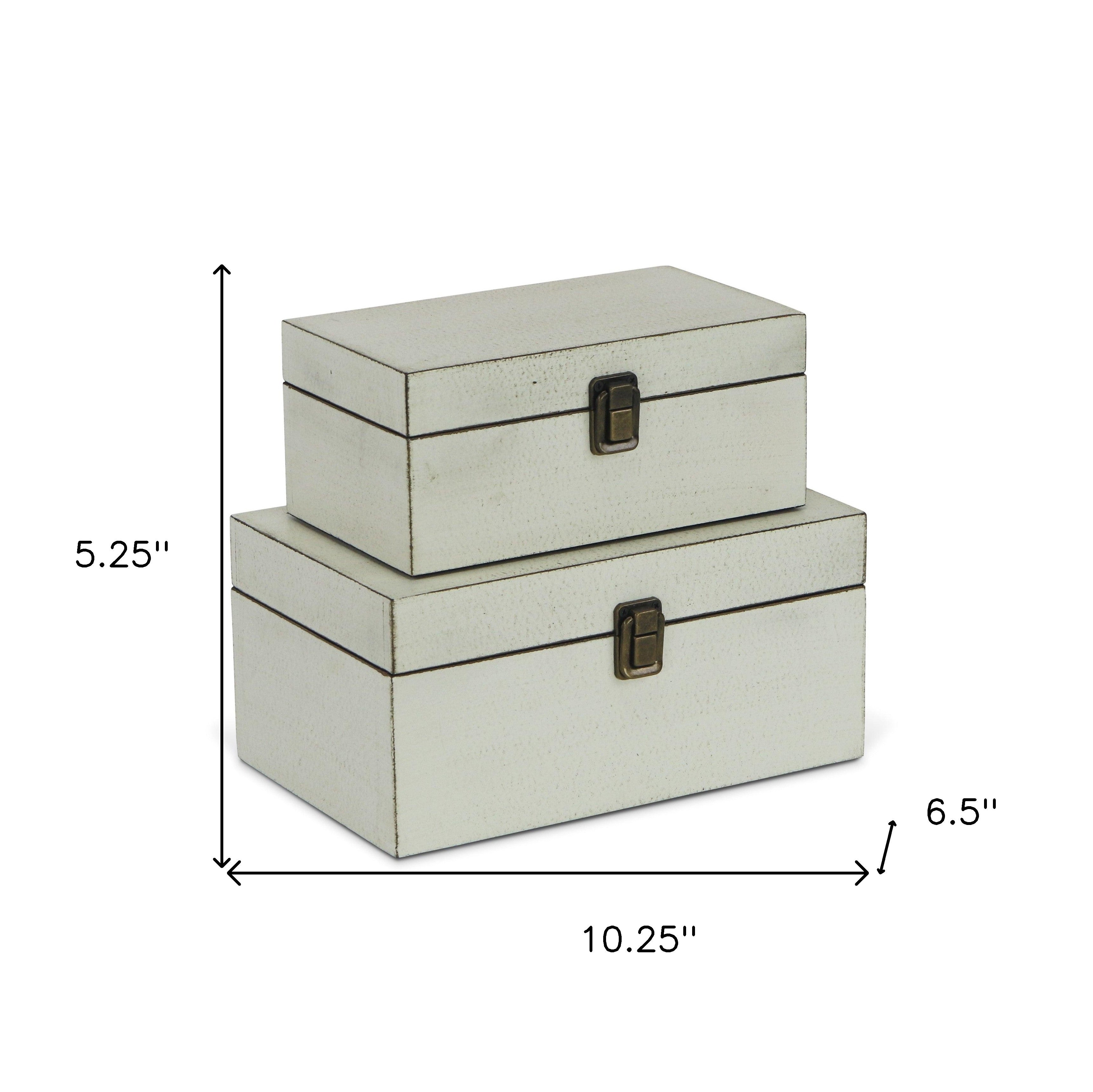 Set of Two Off White Solid Wood Box With Lid