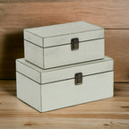 Set of Two Off White Solid Wood Box With Lid