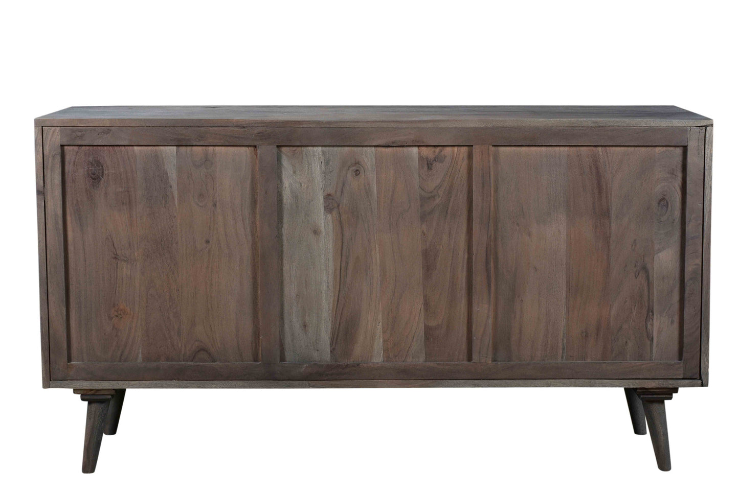 55" Dark Gray Carved Geometric Distressed Solid Wood Enclosed and Open Storage TV Stand