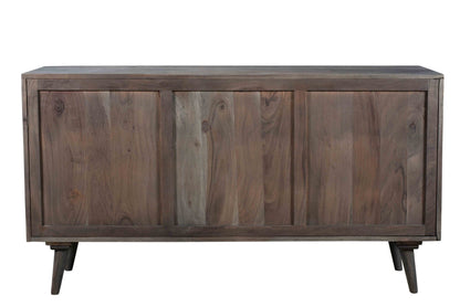 55" Dark Gray Carved Geometric Distressed Solid Wood Enclosed and Open Storage TV Stand